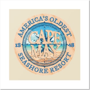 Cape May, New Jersey with Beach and Wind Rose Posters and Art